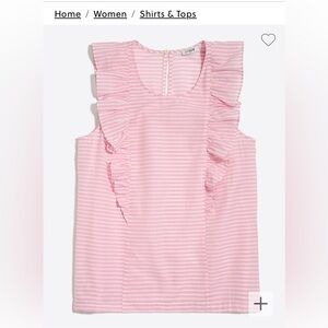 NWT- J. Crew Factory, Pink and White Striped Top with Ruffles, Size 16